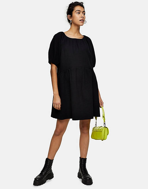 Topshop quilted tea dress in black