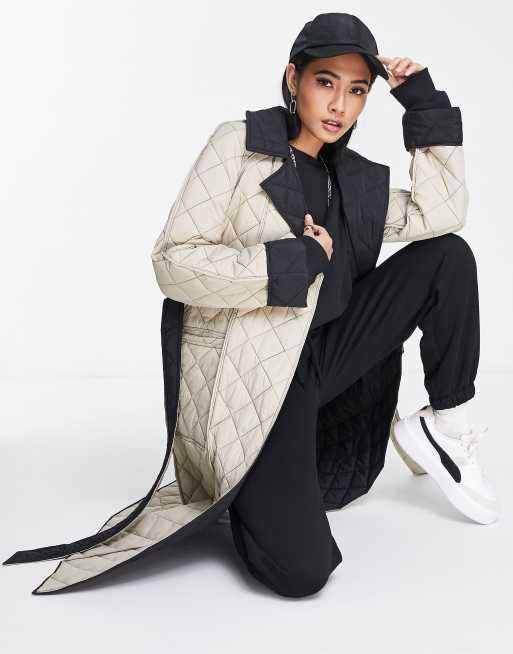 quilted trench coat in ivory ASOS