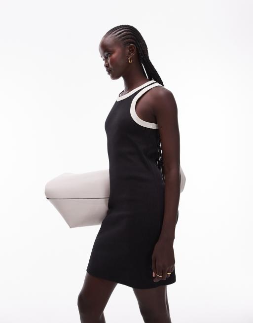 Topshop - Racer-minikjole i sort med hvide kontrastkanter