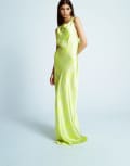 [Topshop] Topshop racer neck dress with dropped cowl back in lime floral-Green 16 Lime