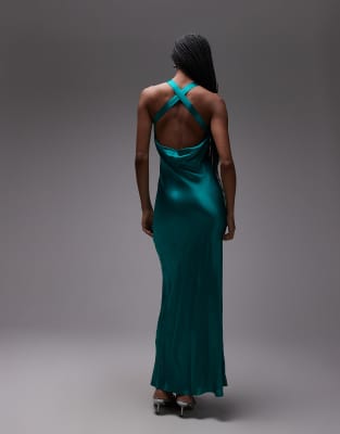 Topshop racer neck maxi dress with dropped cowl back in electric blue
