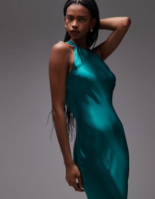 Topshop racer neck maxi dress with dropped cowl back in electric blue