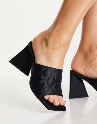 Topshop Racer quilted mid heel mule in black