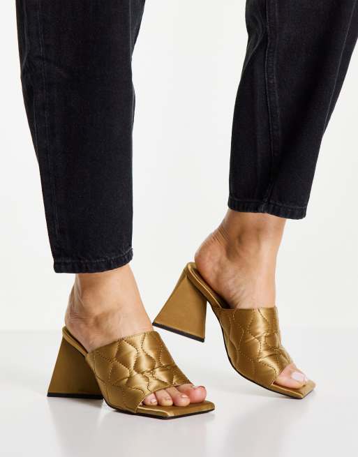 Topshop - Racer - Sabot trapuntati con tacco medio color oro