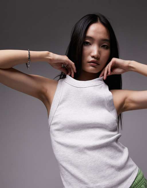 Topshop racer singlet in grey marl