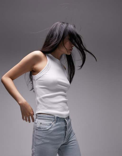 Topshop racer tank top in white