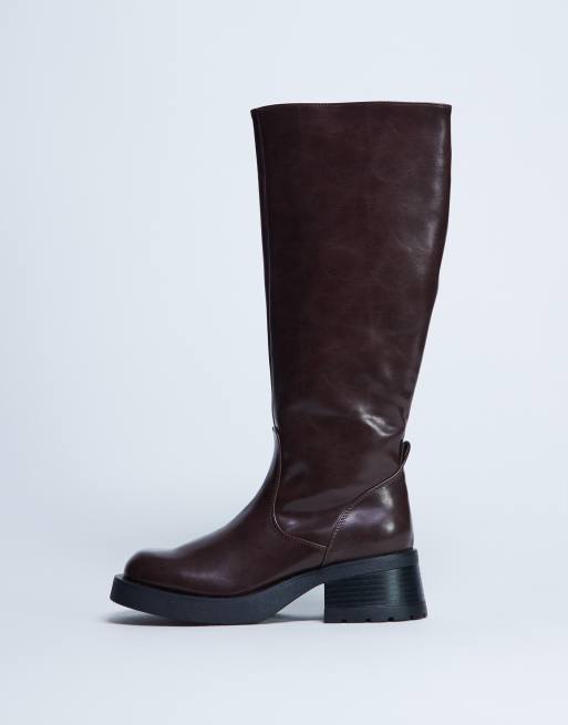 Topshop - Rachel - Bottes chunky hauteur genou à talon - Chocolat, 3 de 3