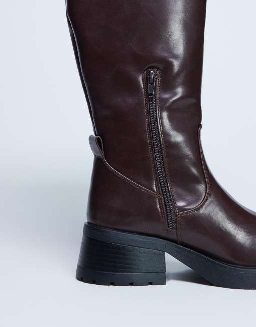 Topshop – Rachel – Czekoladowe kozaki do kolan na grubej podeszwie, 2 z 3