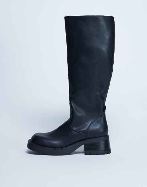 Topshop Rachel knee high chunky heel boots in black - view 1