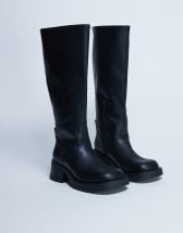 Topshop Rachel knee high chunky heeled boot in black
