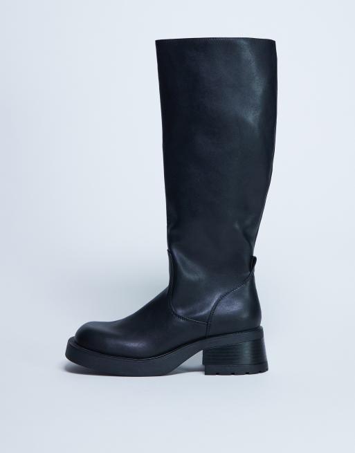 Topshop Rachel knee high chunky heeled boot in black