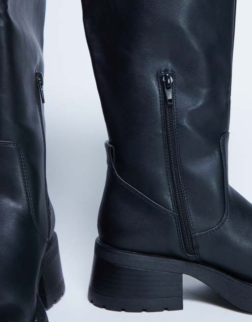 Topshop Rachel knee high chunky heeled boot in black