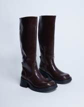 Topshop Rachel knee high chunky heeled boot in chocolate