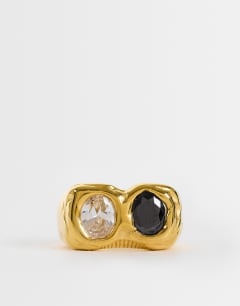 Model wearing Rachel stainless steel ring with stones in gold