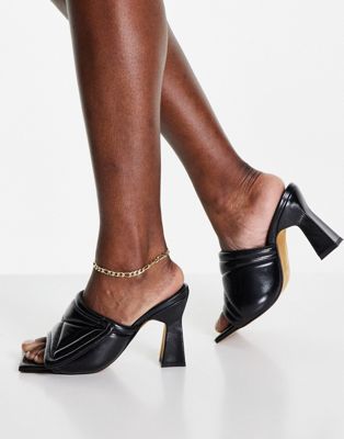 Topshop Rada premium leather padded heeled sandal in black