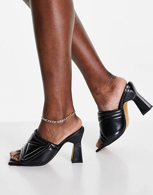 Women Heels/Topshop Rada premium leather padded heeled sandal in black 