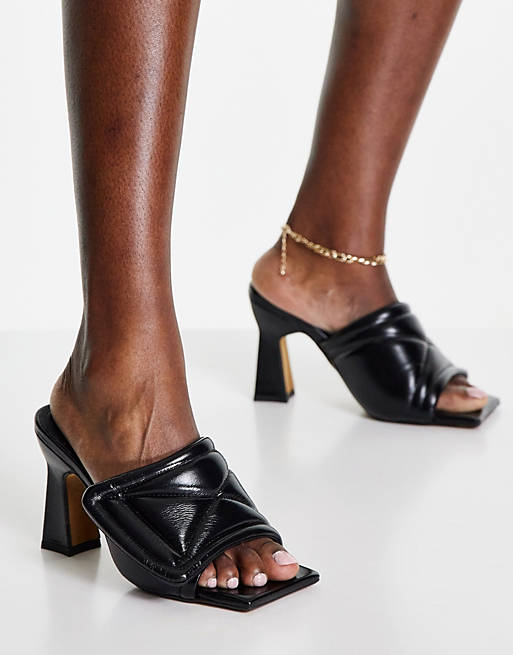 Women Heels/Topshop Rada premium leather padded heeled sandal in black 