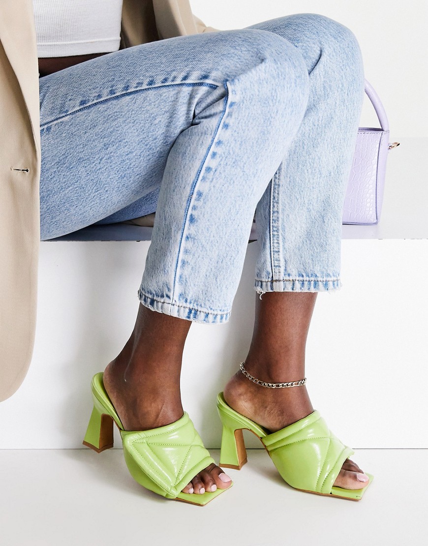 Topshop Rada premium leather padded heeled sandal in lime-Green