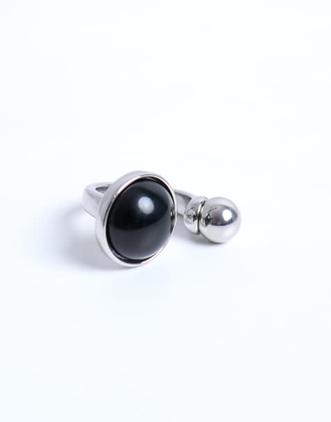 Topshop - Rae - Roestvrijstalen ring met halfedelsteen in zilver en zwart - view 1
