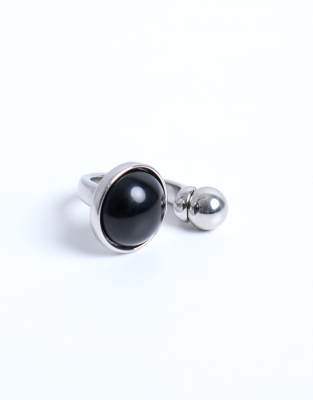 Rae stainless steel ring with semi precious stone in silver & black