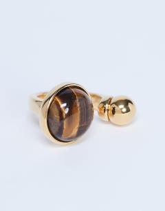 Rae stainless steel ring with tiger eye stone in gold