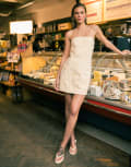 [Topshop] Topshop raffia embroidered structured bandeau dress in buttermilk-Yellow 16 Buttermilk