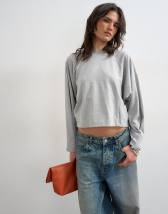 Topshop raglan cinch cuff long sleeve top in grey marl