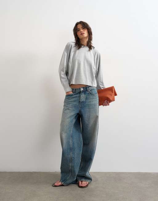 Topshop raglan cinch cuff long sleeve top in grey marl, 2 of 4