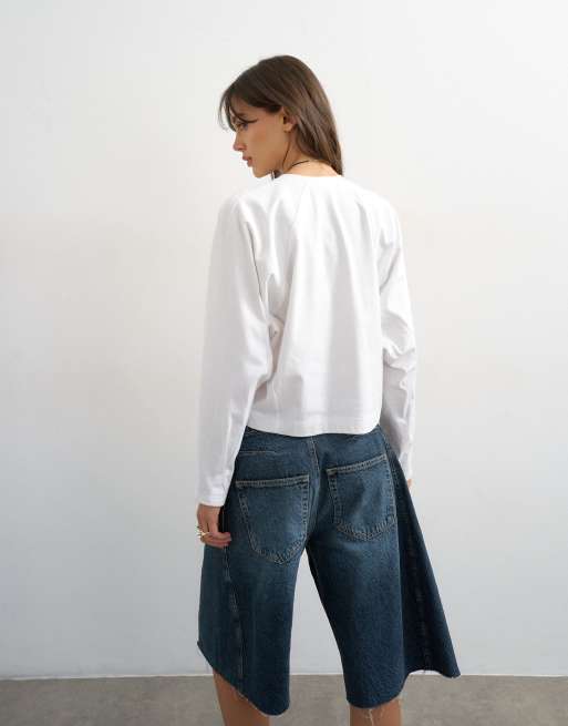 Topshop raglan cinch cuff long sleeve top in ivory, 3 of 4