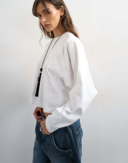 Topshop raglan cinch cuff long sleeve top in ivory, 4 of 4