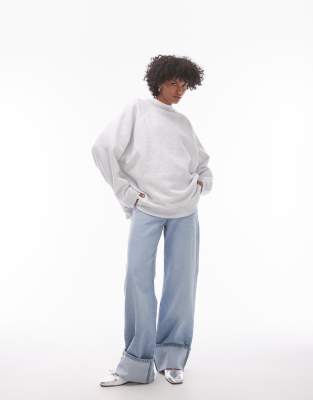 Topshop raglan oversized sweat in grey marl  - view 1