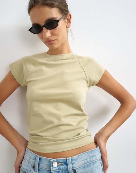 Topshop raglan T-shirt i khaki - view 1