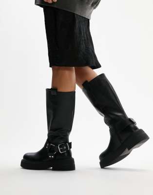 Topshop Rambo chunky biker boot in black