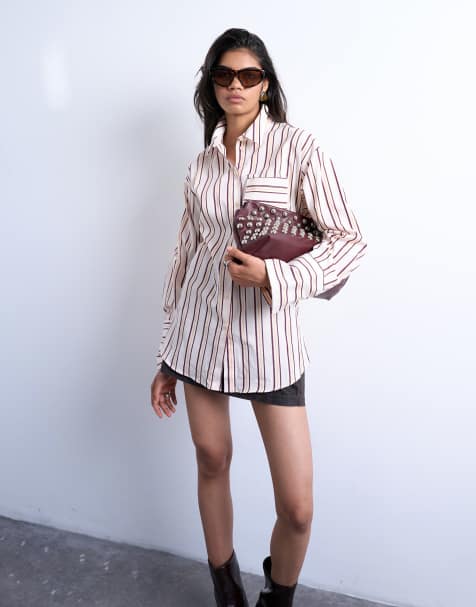 Topshop – Randig poplinskjorta i oversize med indragen detalj - view 1