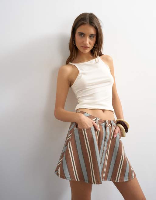 Topshop – Randig, vid minikjol i denim med veck, 3 av 5