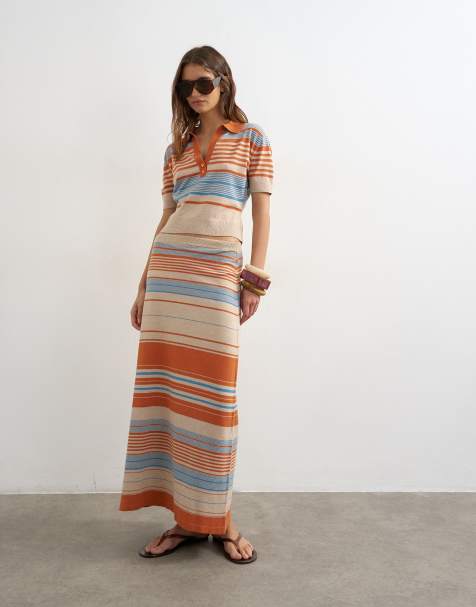Topshop – Randigt, stickat set med maxikjol - view 1