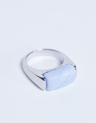 Topshop - Raquel - Bague en acier inoxydable avec pierre bleue - Argenté