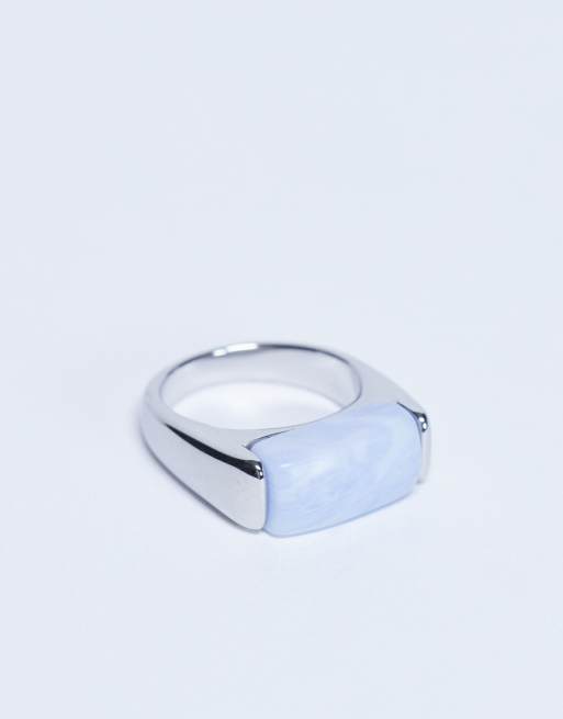 Topshop – Raquel – Silberfarbener Ring aus Edelstahl mit blauem Schmuckstein, 4 von 4