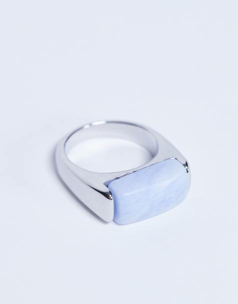 Topshop Raquel stainless steel blue stone ring in silver - view 1