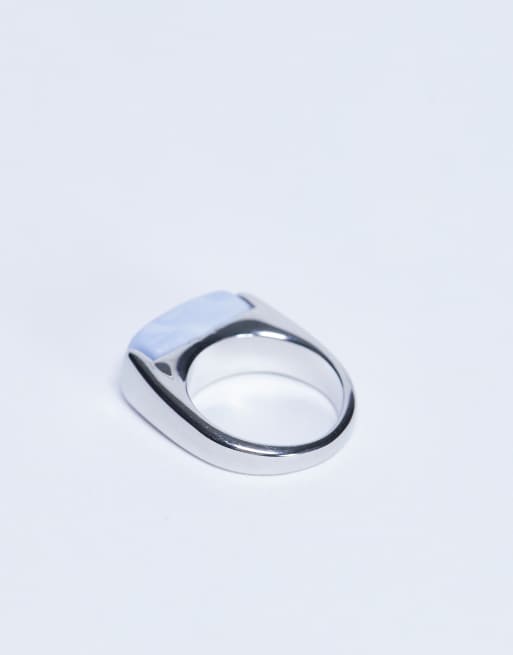 Topshop Raquel stainless steel blue stone ring in silver, 2 of 4