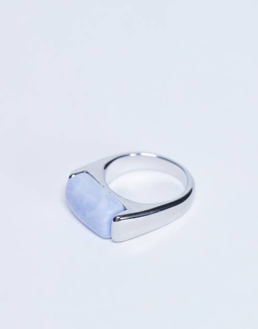 Topshop Raquel stainless steel blue stone ring in silver, 3 of 4