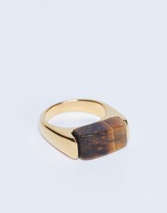 Raquel stainless steel tiger stone ring in gold