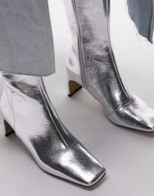 Silver low hot sale heel boots