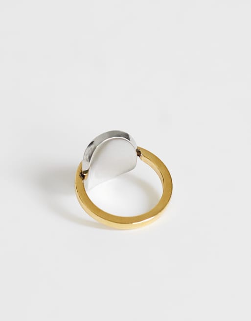 Topshop - Ravi - Sølvfarvet ring i vandtæt rustfrit stål med gulddetalje, 2 af 3