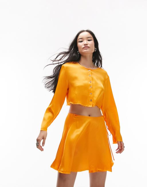 Topshop raw edge button up blouse in orange - part of a set 