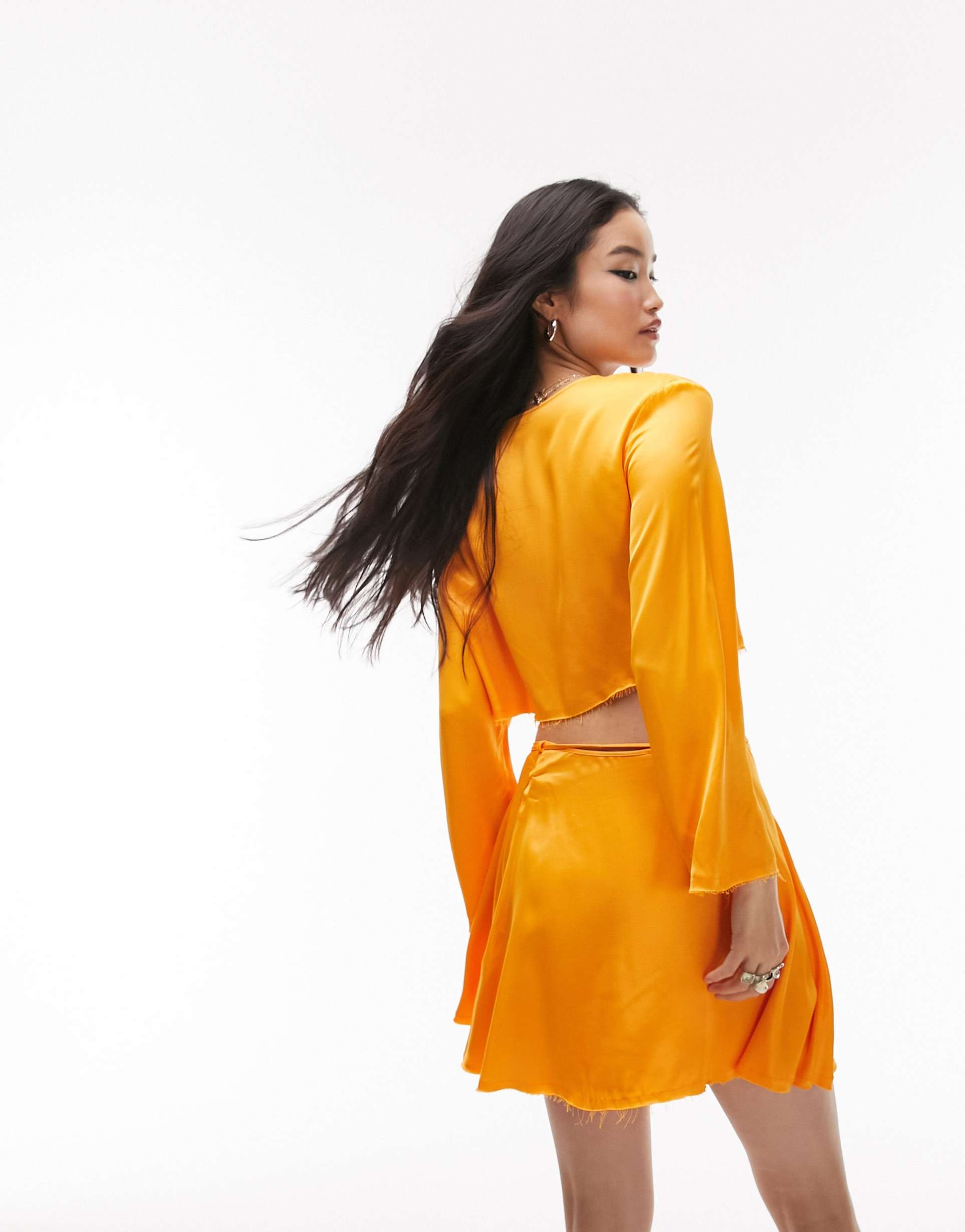 topshop raw edge button up blouse in orange - part of a set