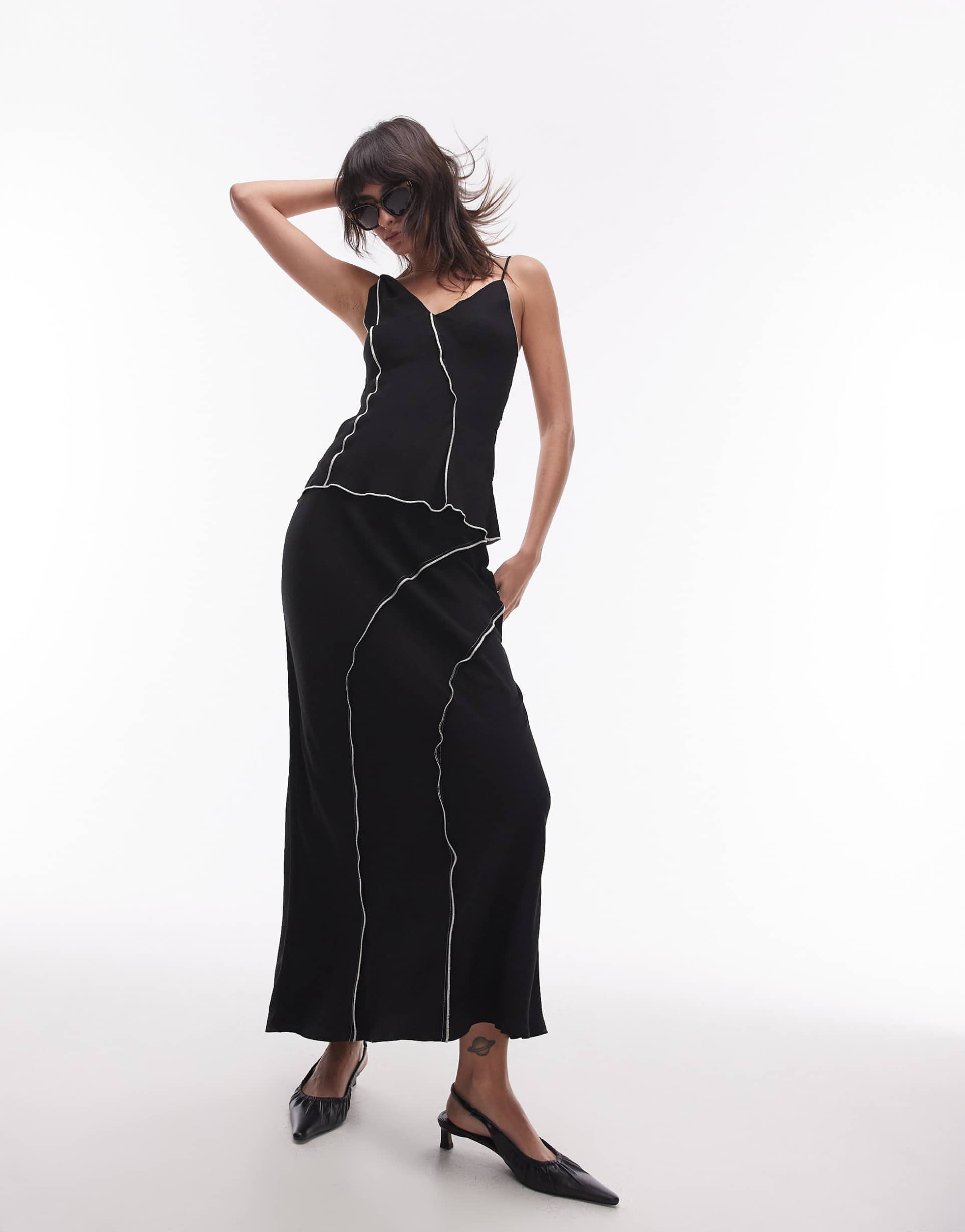 topshop raw edge maxi skirt in black - part of a set