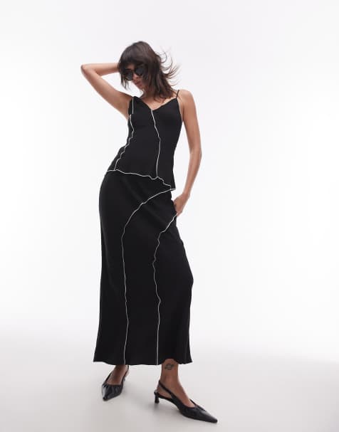 Topshop co-ord raw edge maxi skirt in black