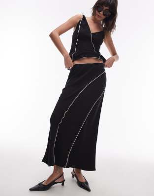 Topshop Raw Edge Maxi Skirt In Black