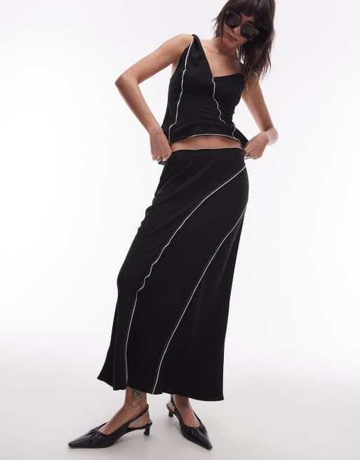 Topshop raw edge maxi skirt in black - part of a set, 2 of 5